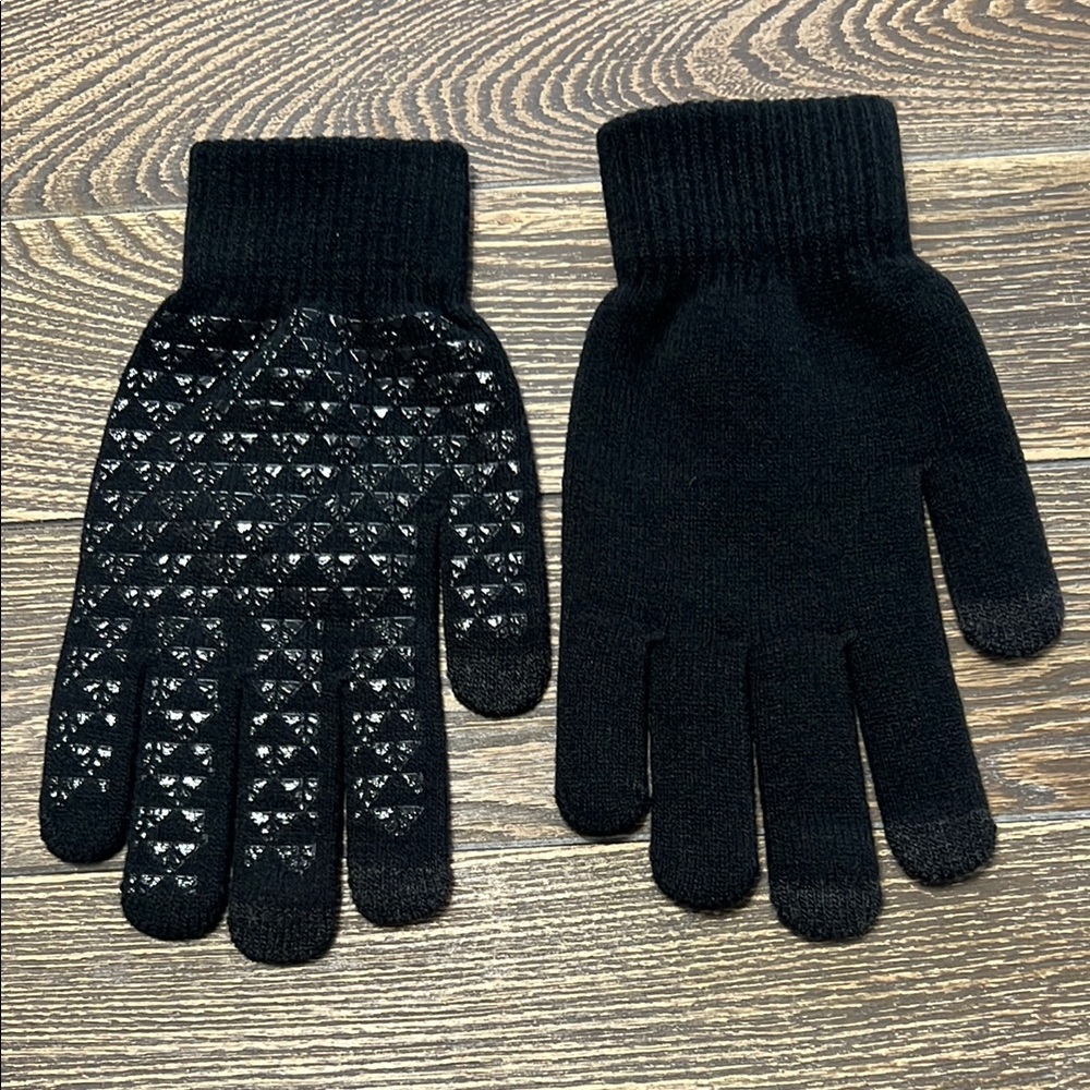 Black Knit Winter Gloves with Grip Pack of Two One size fits most New